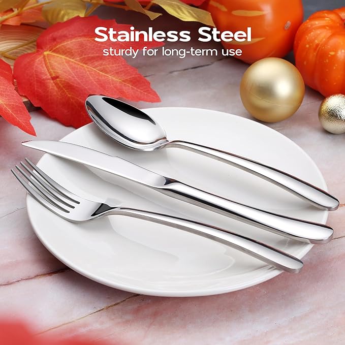 Onader 65 Piece Heavy Duty Silverware Set with Serving Utensils, Stainless Steel Flatware Cutlery Set for 12