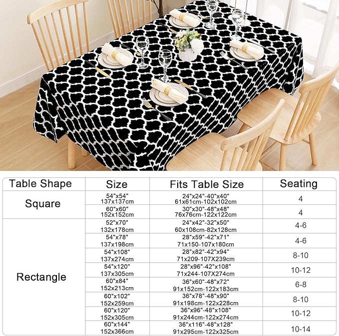 Smiry Rectangle Table Cloth, Waterproof Vinyl Tablecloth with Flannel Backing for Rectangle Tables, Wipeable Spillproof Plastic Tablecloths for Dining, Camping, Indoor and Outdoor (54"x108", Black)