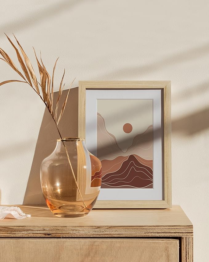 HAUS AND HUES 6x8 Picture Frame with Real Glass and Natural Oak Matted to 4x6 - Oak Glass Photo Frame - Includes American Oak, Easel Back, Vertical Hang - Ideal for Home, Office (6x8 in, Natural)