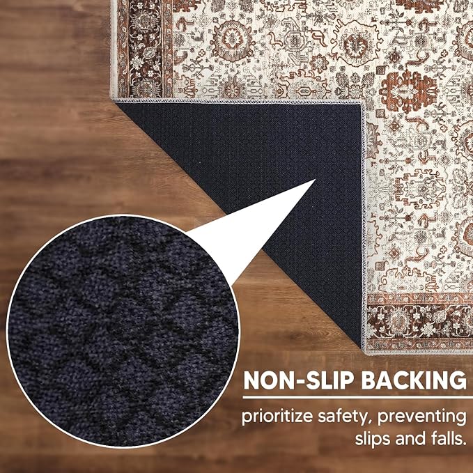 Keen Home Design 4x6 Rug - Machine Washable Area Rug with Non-Slip Backing, Ideal for Living Room, Dining Room, Bedroom - Vintage, Easy Clean, Durable, Low Pile - (4' x 6')