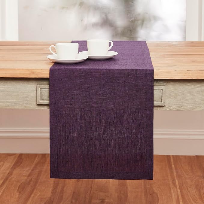 Solino Home Linen Table Runner 36 Inches - 100% Pure Linen Grape Table Runner 14 x 36 Inch Ideal for Dresser and Coffee Tables - Winter, Spring, Easter, Valentines - Athena