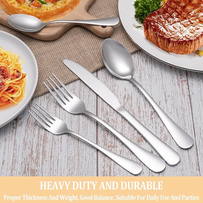 50 Piece Silverware Set Service for 10,Premium Stainless Steel Flatware Set,Mirror Polished Cutlery Utensil Set,Durable Home Kitchen Eating Tableware Set,Include Fork Knife Spoon Set,Dishwasher Safe
