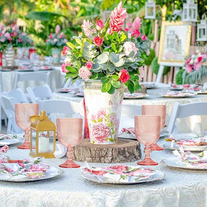 24 Pcs Pink Vintage Wine Glasses, 11 Ounces Colored Glass Water Goblets, Unique Embossed Pattern High Clear Stemmed Glassware Wedding Party Bar Glass Drinking Cups Fancy Glasses Set Hand Wash Only
