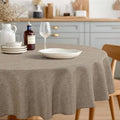 JIUZHEN Round Table Cloth Faux Linen Farmhouse Tablecloth Wrinkle & Stain Resistant Table Cover for Kitchen Dining, Holiday Party Dinner, Khaki, 60 Inch Round