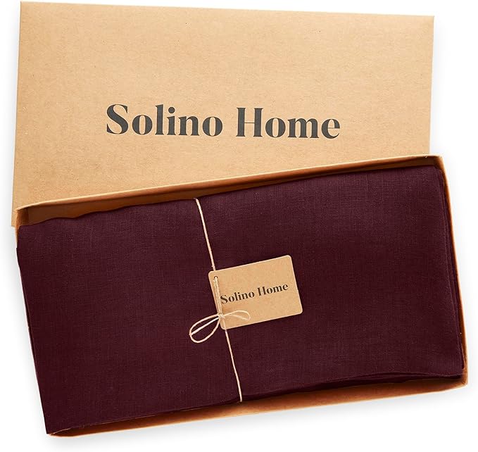 Solino Home Linen Round Tablecloth 70 Inch - 100% Pure Linen Burgundy Round Tablecloth - Machine Washable Table Cloth for Valentines - Sonoma