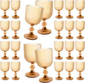 24 Pcs Vintage Wine Glasses, 11 Ounces Colored Glass Water Goblets, Colorful Unique Embossed Pattern High Clear Stemmed Glassware Wedding Party Bar Glass Drinking Cups Vertical Line Amber Set of 24
