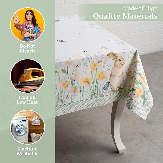 Maison d' Hermine Table Cloth Rectangle Table 100% Cotton 70 x 90 Inches Tablecloth Reusable Decorative for Dining Room Farmhouse Home Valentines Day Decorations Spring Summer - Easter Dew