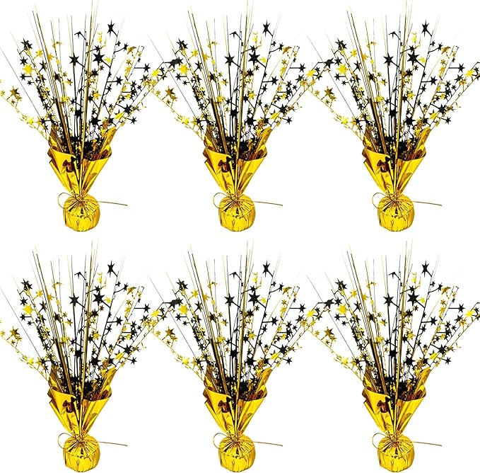 6 Pack 2026 Graduation Table Centerpiece Party Decoration Metallic Foil Spray Centerpiece Glitter Decor Star Tabletop for Graduation New Year Birthday Holiday Party Favor, Black and Gold