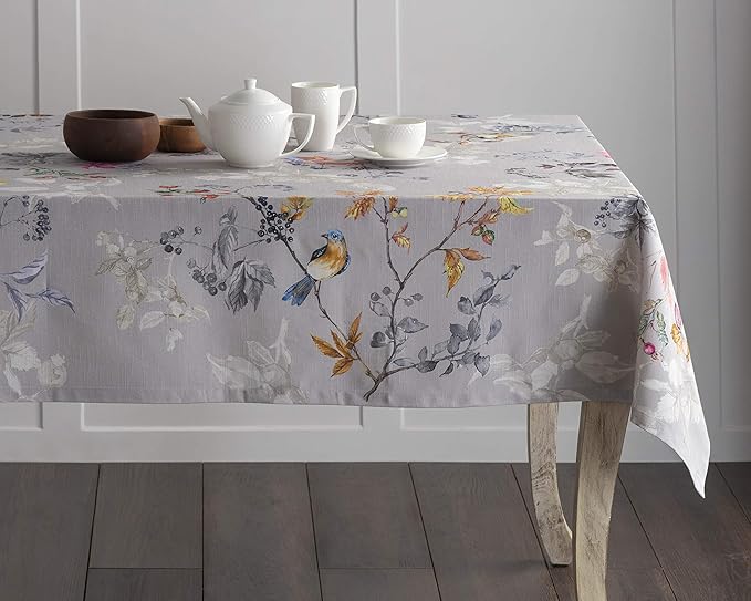 Maison d' Hermine Table Cloth Rectangle Table 100% Cotton 60 x 120 Inches Fall Tablecloth Reusable Everyday Use for Thanksgiving Christmas Decorations Dining Farmhouse Party (Equinoxe - Grey)