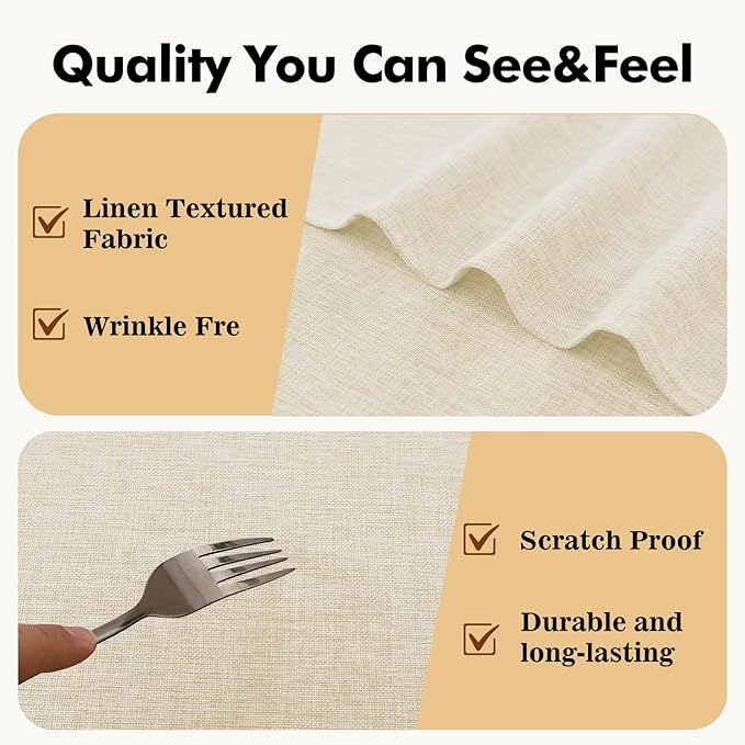 JIUZHEN Round Textured Table Cloth Linen Wrinkle Free Stain Resistant Farmhouse Decorative Circular Tablecloth for Kitchen, Dining, Party, Wedding, Outdoor Use (45 Inch Round,Champagne)