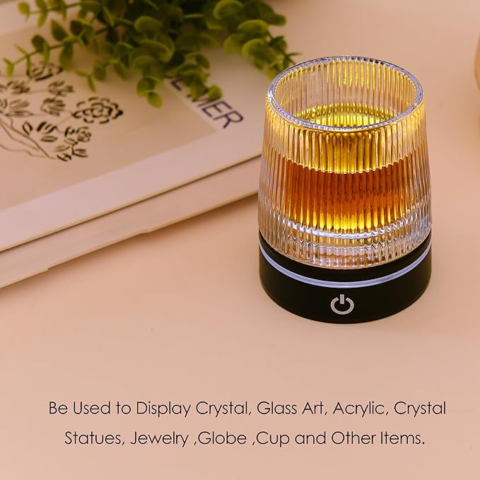 IFOLAINA LED Light Base Lighted Stand Display for Crystal Glass Ball Glass Art Tumbler RGB Multicolor Lighting Round Black Pedestal - Concave