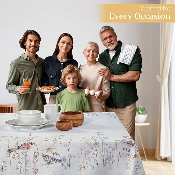 Maison d' Hermine Table Cloth Rectangle Table 100% Cotton 60 x 90 Inches Tablecloth Reusable Decorative for Dining Room Farmhouse Home Valentines Day Decorations Spring Summer - Meadow Florals - Beige