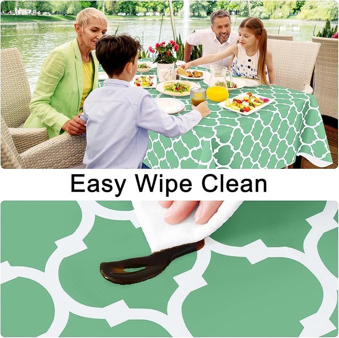 Smiry Round Plastic Table Cloth, Waterproof Vinyl Tablecloth with Flannel Backing for Round Tables, Wipeable Spillproof Tablecloths for Dining, Camping and Indoor (60" Round, Sage Green)