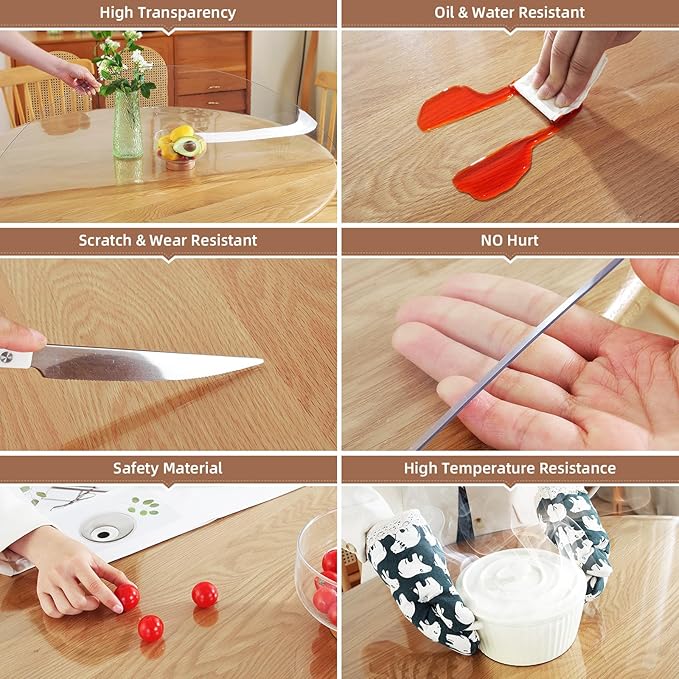 Warmstar 43" Round Clear Table Protector, 2mm Thick, Clear PVC Tablecloth, Dustproof, for Dining Table