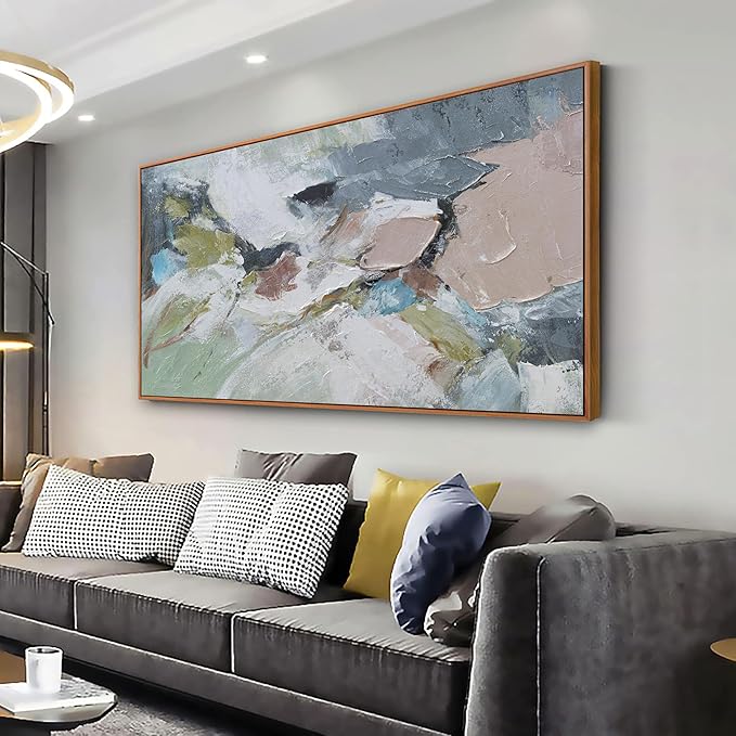 Pink Abstract Painting Large Wall Art Living Room Decor Green Canvas Print Colorful Abstract Wall Art For Living Room Home Office Decoration 30x60 Inch