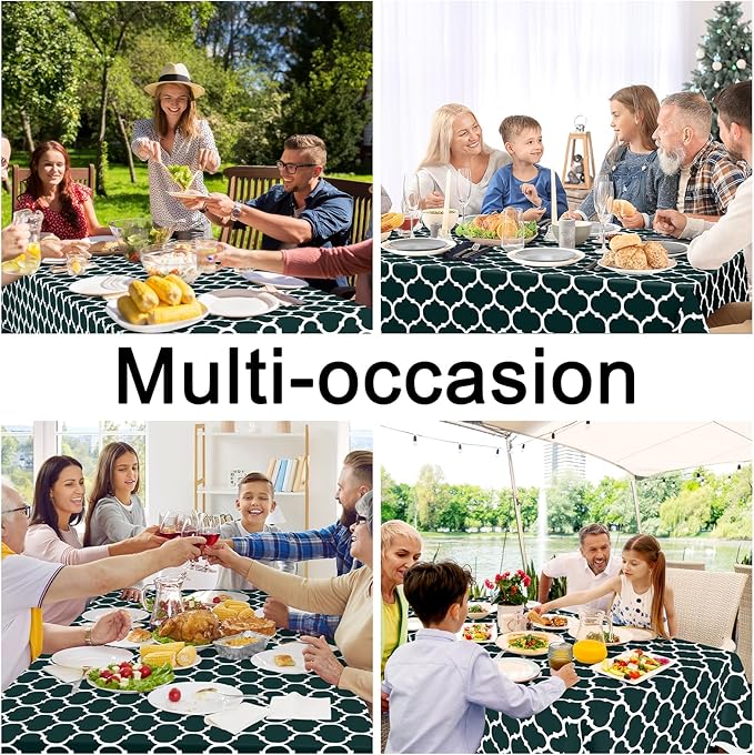 Smiry Rectangle Table Cloth, Waterproof Vinyl Tablecloth with Flannel Backing for Rectangle Tables, Wipeable Spillproof Plastic Tablecloths for Dining, Indoor and Outdoor (52"x70", Hunter Green)