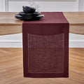 Solino Home Linen Table Runner 60 Inches - 100% Pure Linen Burgundy Hemstitch Table Runner 14 x 60 Inch Ideal for Dresser and Coffee Tables - Valentines, Winter - Classic Hemstitch
