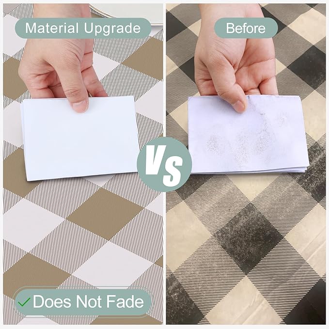 misaya 2 Pack Waterproof Vinyl Table Cloth, Buffalo Flannel Backed Tablecloth, Wipeable Plastic Table Cover for Dinner, Kitchen, Outdoor (60" x 84", Khaki and White)