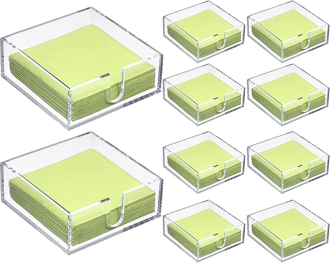 Acrylic Cocktail Napkin Holder for Table, Clear Beverage Napkin Holder Square Rectangle for Dinner, Kitchen, Bathroom, Restaurant, Bar (10 Pieces, 5.5 x 5.5 Inch)