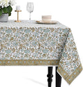 CPC Tablecloth 100% Cotton 80x120 Inch Indian Block Print Rectangle Table Cover, Blue Table Cloth for Weddings, Spring/Summer, Barbeque -Harvest Bloom