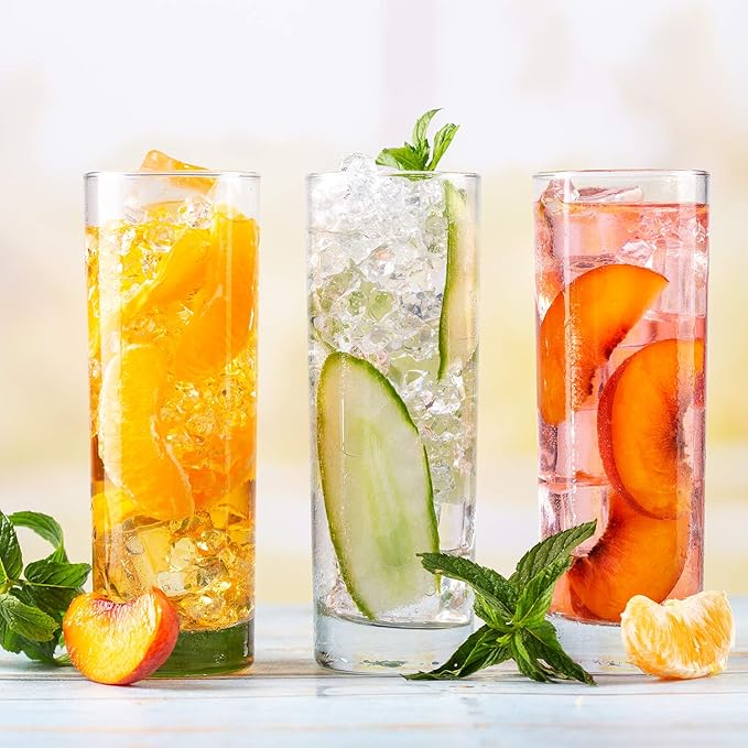 Volarium Highball Glasses with Heavy Base, Clear Drinking Glasses Set for Water, Juice, Cocktails, Wine, Beer, and Whiskey, 12 1/4 Ounce, Set of 6 (Highball Glasses)