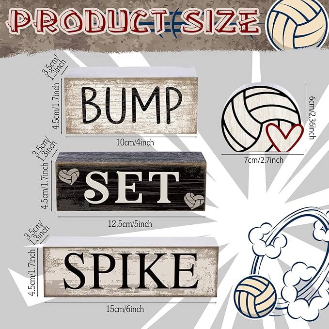4 Pcs Volleyball Table Decorations Volleyballs Tiered Tray Decor Wooden Sign Centerpiece Farmhouse Decorative Faux Book Stack Block for Room Shelf Coffee Table Fireplace Mantel Shelf