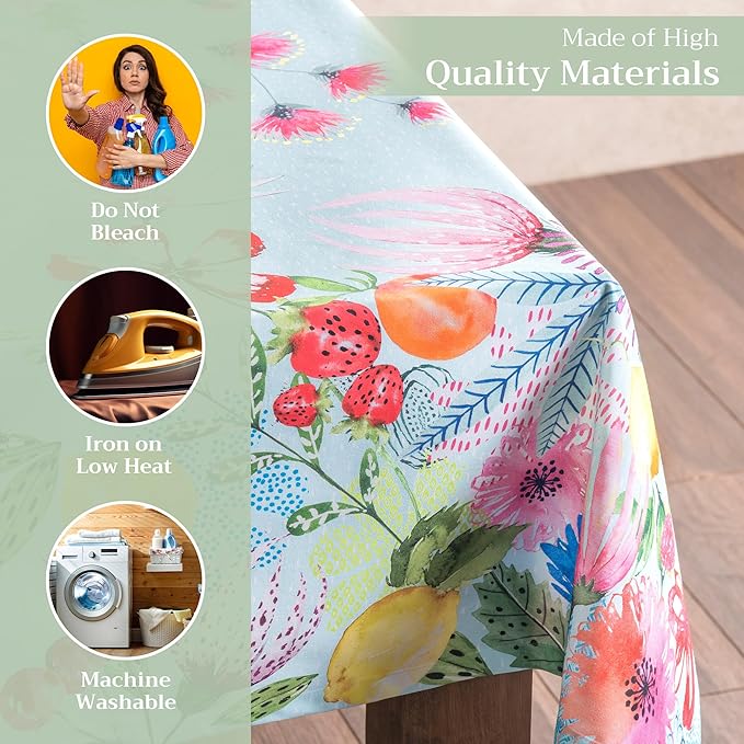 Maison d' Hermine Table Cloth Rectangle Table 100% Cotton 70 x 90 Inches Tablecloth Reusable Decorative for Dining Room Farmhouse Home Valentines Day Decorations Spring Summer - Jardin D'Ete - Mint