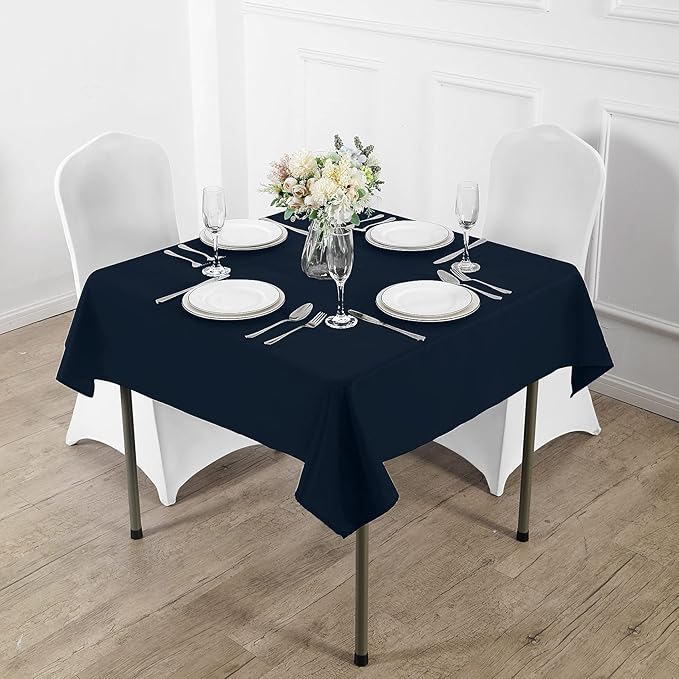Fokitut 2 Pack Waterproof Square Tablecloth, 52x52 Inch, Stain Resistant and Wrinkle Polyester Table Cloth, Fabric Table Cover for Kitchen Dining, Wedding, Party, Holiday Dinner-Navy
