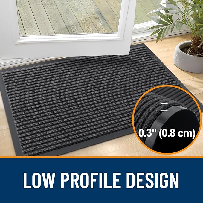 OLANLY Front Door Mat Indoor Outdoor Entrance, Waterproof Heavy Duty Doormat, Fade Resistant, Low Profile, Easy Clean Patio Porch Welcome Floor Mats for Entry, 59x20, Charcoal Grey