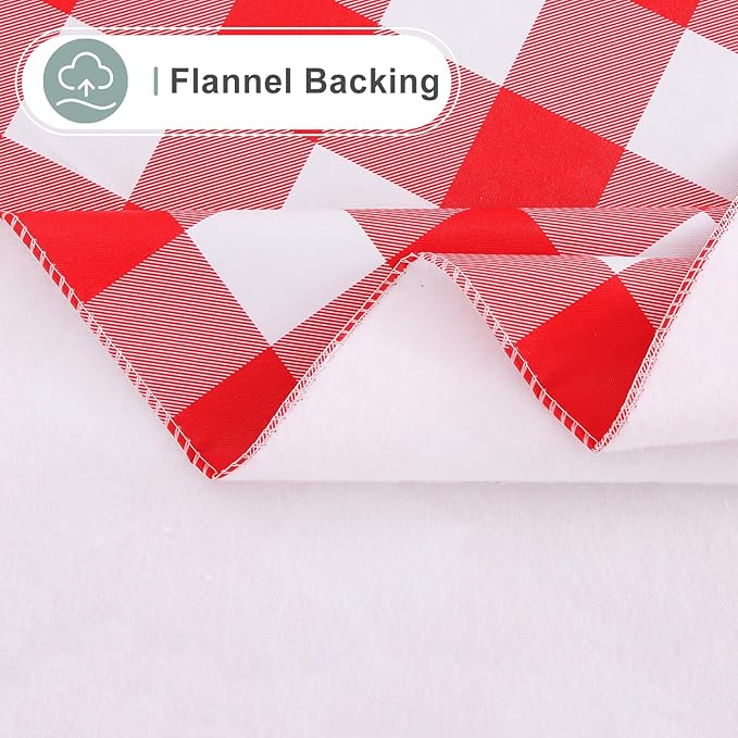 misaya Square Waterproof Vinyl Table Cloth, Buffalo Flannel Backed Tablecloth, Wipeable Plastic Table Cover for Valentine's Day, Dinner, Kitchen, Outdoor (60" x 60", Red and White)