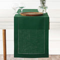 D'Moksha Homes Linen Forest Green Table Runner 72 Inches Long - 100% Pure Linen Hemstitch Table Runner 14 x 72 Inch for Dresser, Dining, St Patricks Day, Easter - Classic Hemstitch
