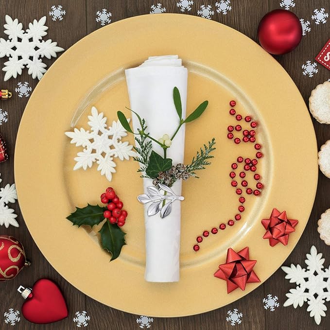 Hotop 200 Pcs Leaf Napkin Rings Set Silver Metal Napkins Rings Holders Bulk Glossy Table Adornment for Vintage Wedding Bridal Thanksgiving Christmas Holidays Fall Dinner Party Decoration Favors