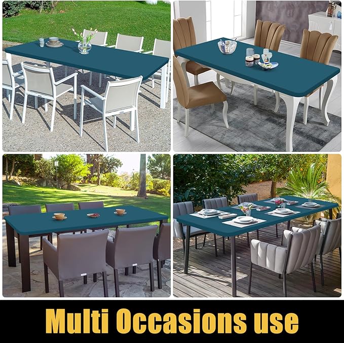 Smiry Rectangle Picnic Table Cloth, Waterproof Elastic Fitted Tablecloths for 5 Foot Tables, Washable Polyester Table Cover for Camping, Indoor and Outdoor (Peacock Blue, 30"x60")