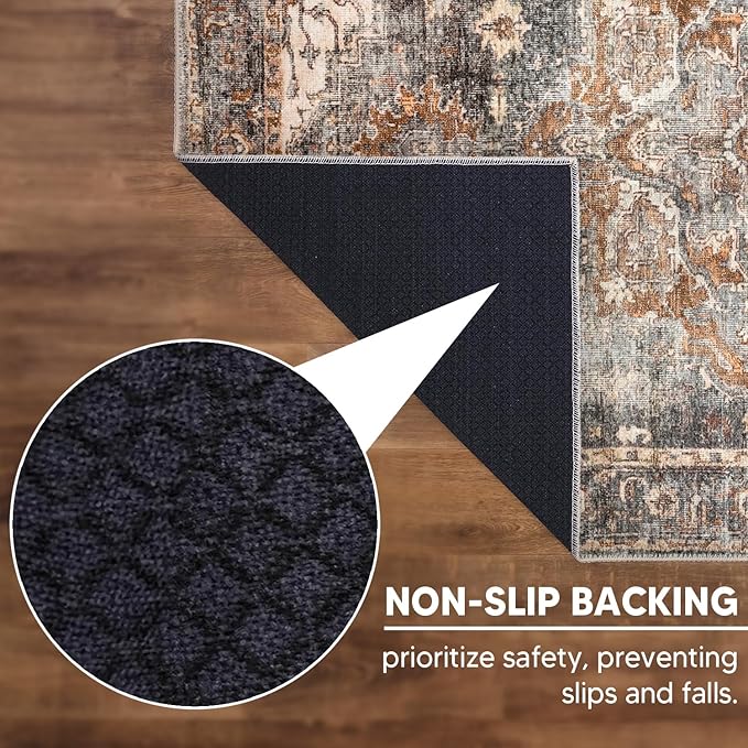 Keen Home Design 2x10 Rug - Machine Washable Runner with Non-Slip Backing, Ideal for Hallway, Entryway, Kitchen, Laundry Room - Vintage, Easy Clean, Durable, Low Pile Rug - (2'6" x 10')