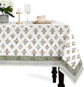 CPC Tablecloth 100% Cotton 60x60 Inch Indian Block Print Square Table Cover, Table Cloth for Weddings, Spring/Summer, Barbeque - Forest Green