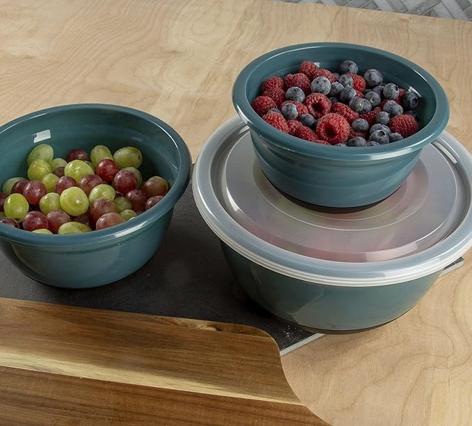 Crisp 6-Piece Non-Slip Bowl Set - Plastic, Durable Kitchenware, Dishwasher Safe - Made in the USA - Prussian Blue