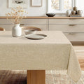 JIUZHEN Rectangle Table Cloth Faux Linen Farmhouse Tablecloth Wrinkle and Stain Resistant Decorative Fabric Table Cover for Kitchen, Dining Room, Parties and Camping, Beige, 52 x 70 Inch