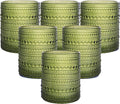 Moretoes Cocktail Glasses 10 oz Hobnail Drinking Glasses Set of 6, Vintage Glassware, Textured Glass Cups Bubble Glasses Water Glasses Old Fashion Jupiter Glasses Set (Green)