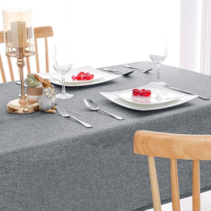 Hiasan 2 Pack Faux Linen Rectangle Tablecloth - Wrinkle and Stain Resistant Washable Table Cloth for Kitchen Dining Room Holiday Table Cover for Party Dinner, Grey, 52 x 70 Inch