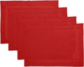 Solino Home Linen Placemats Set of 4 - Classic Hemstitch Red Placemats 14 x 19 Inch - 100% Pure Linen Table Mats for Holiday