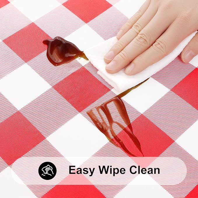 Smiry Square Picnic Table Cloth, Elastic Waterproof Fitted Vinyl Tablecloths, Flannel Backed Buffalo Plaid Table Covers for Dining, Camping, Outdoor (White and Red, 36" x 36")