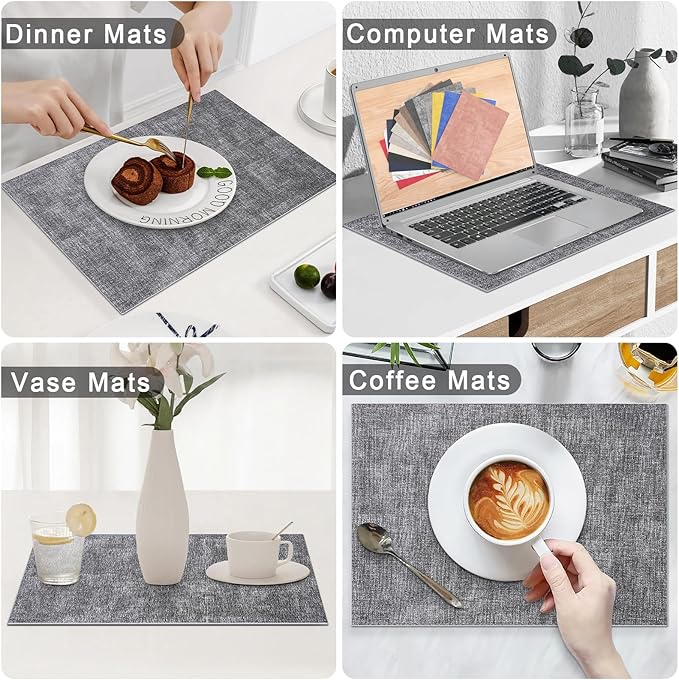 Homaxy Faux Leather Heat Resistant Placemats for Dining Table Set of 12, Waterproof Wipeable Washable PU Table Mats, Easy to Clean Anti-Slip Place Mats, 11.8" x 17", Black & White