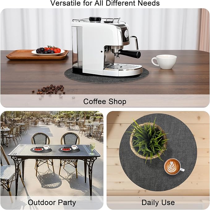 Myir JUN Round Placemats, Dual Sided Faux Leather Place Mats Set of 4 Indoor/Outdoor Non-Slip Washable Table Mats (Gray Yellow)