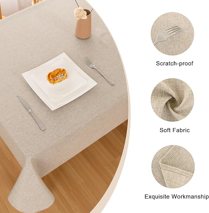 Hiasan Faux Linen Rectangle Tablecloth - Wrinkle and Stain Resistant Washable Table Cloth for Kitchen Dining Room Holiday Table Cover for Party Dinner, Beige, 54 x 80 Inch