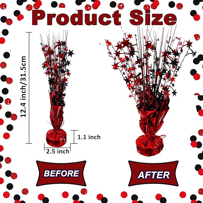 6 Pack 2026 Graduation Table Centerpiece Party Decoration Metallic Foil Spray Centerpiece Glitter Decor Star Tabletop for Graduation New Year NYE Birthday Casino Party Favor, Red and Black
