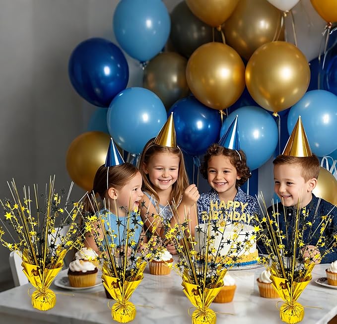 6 Pack 2026 Graduation Table Centerpiece Party Decoration Metallic Foil Spray Centerpiece Glitter Decor Star Tabletop for Graduation New Year Birthday Holiday Party Favor, Black and Gold