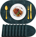 ADRIMER Placemats, Heat Resistant Oval Placemats Set of 8 Washable 12 x 17 Inch, Waterproof Table Mats, Wipeable Pu Place Mats for Kitchen, Dining Room, Dark Blue