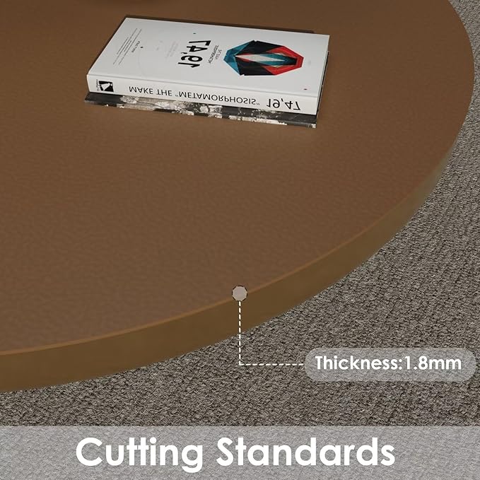 Round Table Pad, 1.8mm Thick, Dia.36 Inch, Leather Table Cover, Dining Table Protector, Mud Color + Champagne Gold