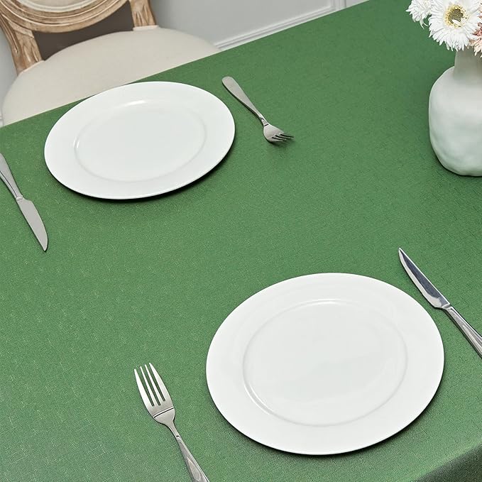 2 Pack Rectangle Tablecloth, 60x84 inch, Water Resistant Wrinkle Free Linen Textured Table Cloth Washable, Decorative Fabric Table Cover for Dining, Party and Camping, Green