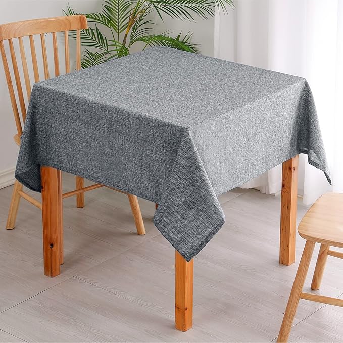 Hiasan Faux Linen Rectangle Tablecloth - Wrinkle and Stain Resistant Washable Table Cloth for Kitchen Dining Room Holiday Table Cover for Party Dinner, Grey, 90 x 156 Inch